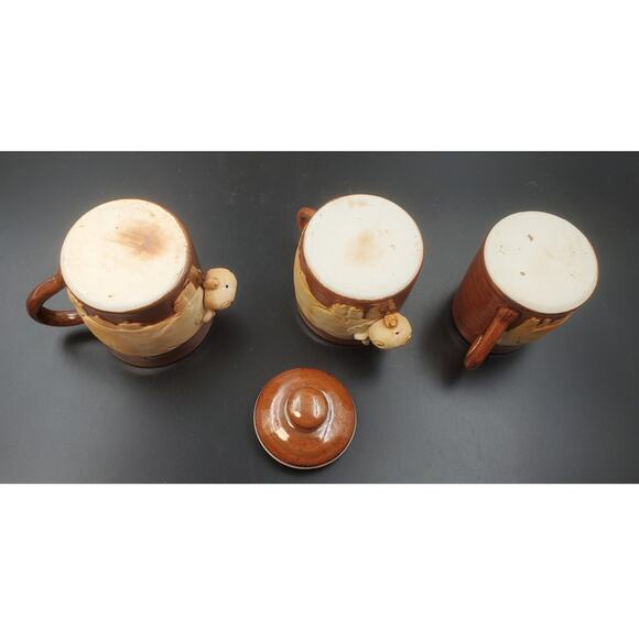 VTG Trifles, Japan, Cow/Steer Brown Stoneware Set 3 Piece Creamer, Sugar & Mug - Picture 5 of 5